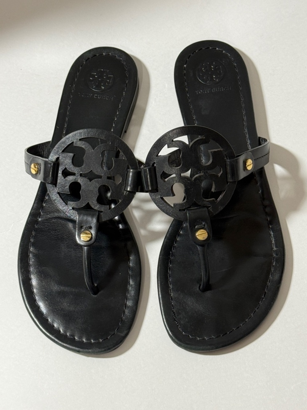 Tory Burch Black Miller Logo Thong Sandals size 8